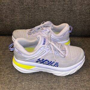 Hoka Women's Light Gray and Bright Yellow Sneakers